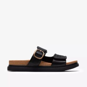 Arwell Step – flache Damensandalen aus schwarzem Leder