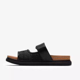 Arwell Step – flache Damensandalen aus schwarzem Leder