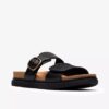 Arwell Step – flache Damensandalen aus schwarzem Leder Arwell Step – flache Damensandalen aus schwarzem Leder