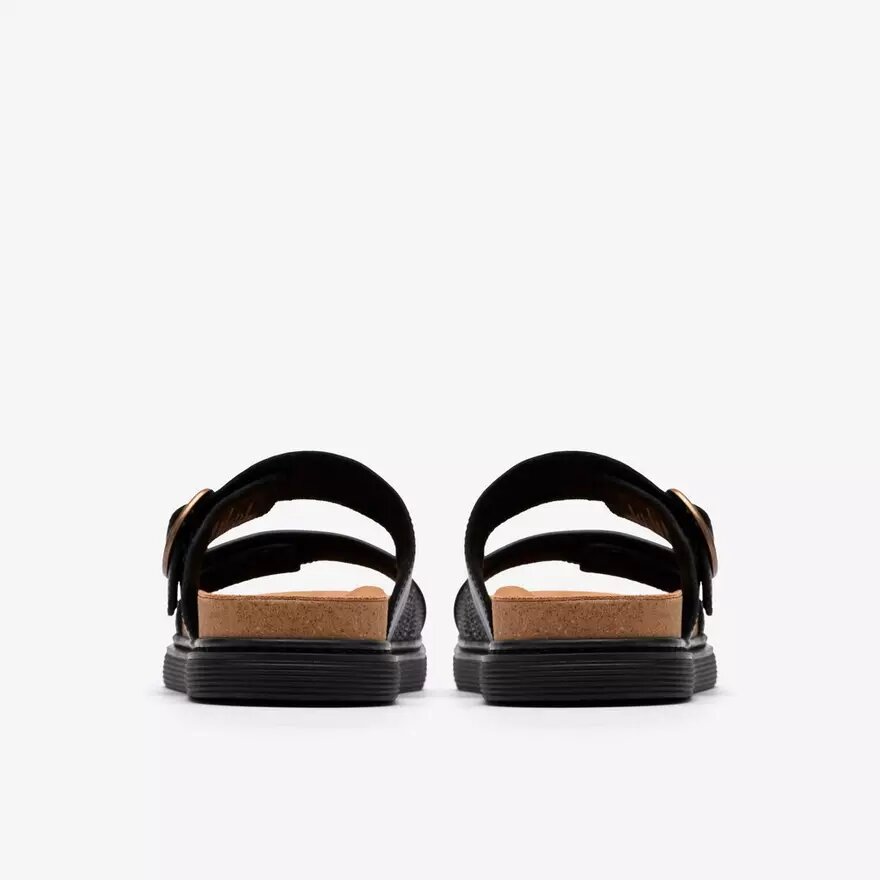 Arwell Step – flache Damensandalen aus schwarzem Leder Arwell Step – flache Damensandalen aus schwarzem Leder