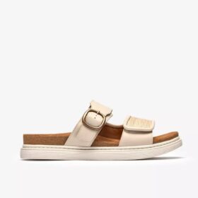 Damen-Flache Sandalen „Arwell Step“ aus cremefarbenem Leder