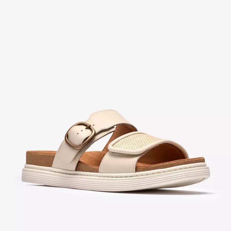 Damen-Flache Sandalen „Arwell Step“ aus cremefarbenem Leder Damen-Flache Sandalen „Arwell Step“ aus cremefarbenem Leder
