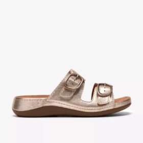 Damen-Flache Sandalen „Cecily Step“ aus champagnerfarbenem Leder