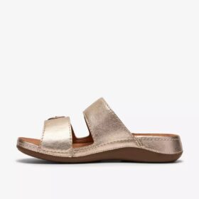 Damen-Flache Sandalen „Cecily Step“ aus champagnerfarbenem Leder