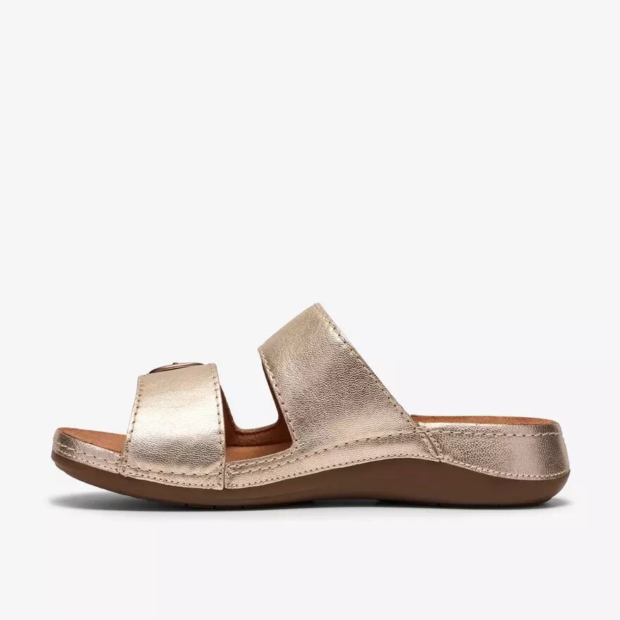 Damen-Flache Sandalen „Cecily Step“ aus champagnerfarbenem Leder Damen-Flache Sandalen „Cecily Step“ aus champagnerfarbenem Leder