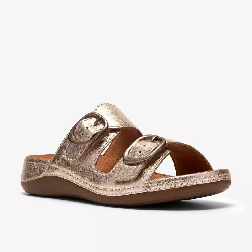 Damen-Flache Sandalen „Cecily Step“ aus champagnerfarbenem Leder Damen-Flache Sandalen „Cecily Step“ aus champagnerfarbenem Leder