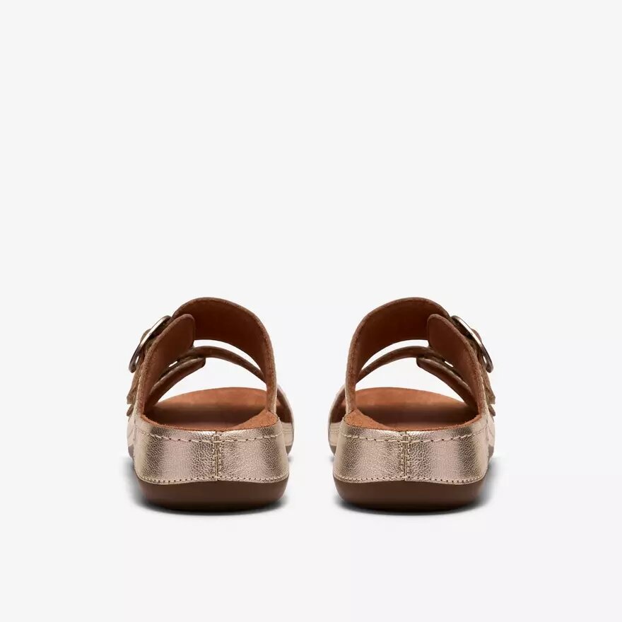 Damen-Flache Sandalen „Cecily Step“ aus champagnerfarbenem Leder Damen-Flache Sandalen „Cecily Step“ aus champagnerfarbenem Leder