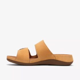 Damen-Flache Sandalen „Cecily Step“ aus hellbeigem Nubukleder