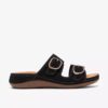 Damen-Flache Sandalen „Cecily Step“ aus schwarzem Nubukleder Damen-Flache Sandalen „Cecily Step“ aus schwarzem Nubukleder