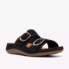 Damen-Flache Sandalen „Cecily Step“ aus schwarzem Nubukleder Damen-Flache Sandalen „Cecily Step“ aus schwarzem Nubukleder