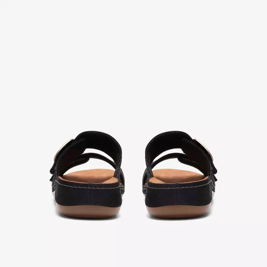 Damen-Flache Sandalen „Cecily Step“ aus schwarzem Nubukleder Damen-Flache Sandalen „Cecily Step“ aus schwarzem Nubukleder