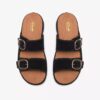 Damen-Flache Sandalen „Cecily Step“ aus schwarzem Nubukleder Damen-Flache Sandalen „Cecily Step“ aus schwarzem Nubukleder