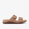 Damen-Flache Sandalen „Cecily Step“ in Beige aus Nubukleder Damen-Flache Sandalen „Cecily Step“ in Beige aus Nubukleder