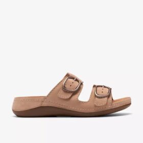 Damen-Flache Sandalen „Cecily Step“ in Beige aus Nubukleder