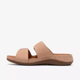 Damen-Flache Sandalen „Cecily Step“ in Beige aus Nubukleder