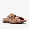 Damen-Flache Sandalen „Cecily Step“ in Beige aus Nubukleder Damen-Flache Sandalen „Cecily Step“ in Beige aus Nubukleder
