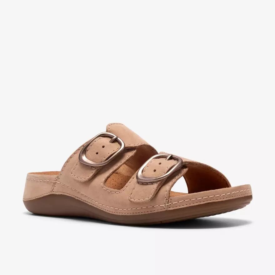 Damen-Flache Sandalen „Cecily Step“ in Beige aus Nubukleder Damen-Flache Sandalen „Cecily Step“ in Beige aus Nubukleder