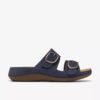 Damen-Flache Sandalen „Cecily Step“ in Marineblau aus Nubukleder
