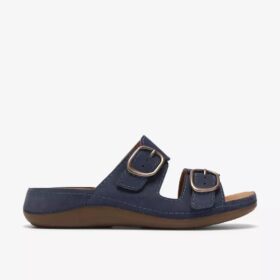 Damen-Flache Sandalen „Cecily Step“ in Marineblau aus Nubukleder
