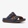 Damen-Flache Sandalen „Cecily Step“ in Marineblau aus Nubukleder
