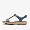 Damen-Flache Sandalen „Kitly Gem“ aus denimblauem Leder Damen-Flache Sandalen „Kitly Gem“ aus denimblauem Leder