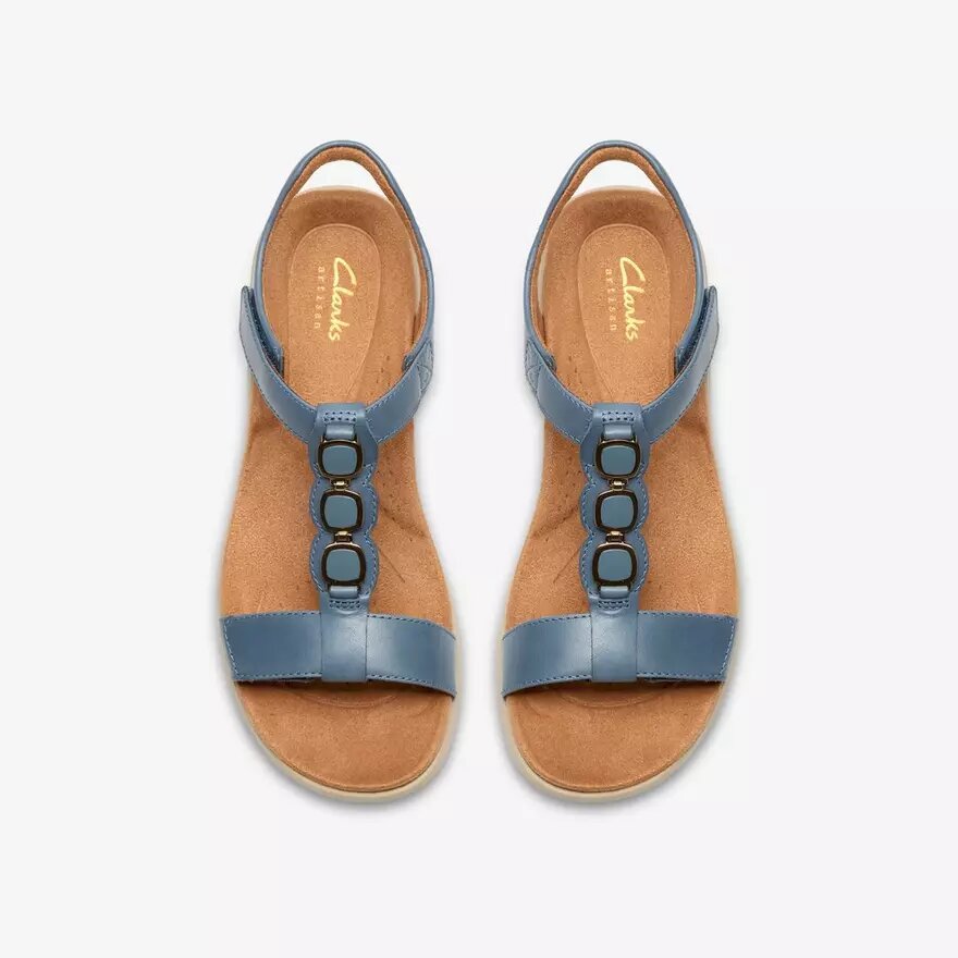 Damen-Flache Sandalen „Kitly Gem“ aus denimblauem Leder Damen-Flache Sandalen „Kitly Gem“ aus denimblauem Leder