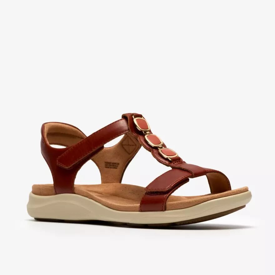 Damen-Flache Sandalen „Kitly Gem“ aus Leder in gebranntem Orange Damen-Flache Sandalen „Kitly Gem“ aus Leder in gebranntem Orange