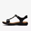 Damen-Flache Sandalen „Kitly Gem“ aus schwarzem Leder Damen-Flache Sandalen „Kitly Gem“ aus schwarzem Leder