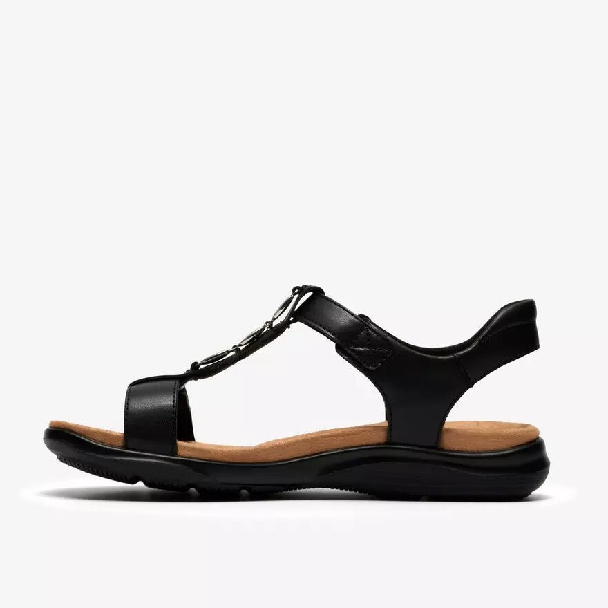 Damen-Flache Sandalen „Kitly Gem“ aus schwarzem Leder Damen-Flache Sandalen „Kitly Gem“ aus schwarzem Leder