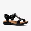 Damen-Flache Sandalen „Kitly Gem“ aus schwarzem Leder Damen-Flache Sandalen „Kitly Gem“ aus schwarzem Leder