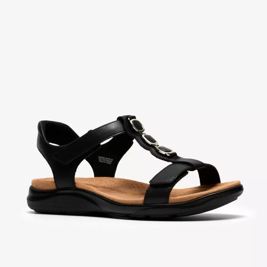Damen-Flache Sandalen „Kitly Gem“ aus schwarzem Leder Damen-Flache Sandalen „Kitly Gem“ aus schwarzem Leder