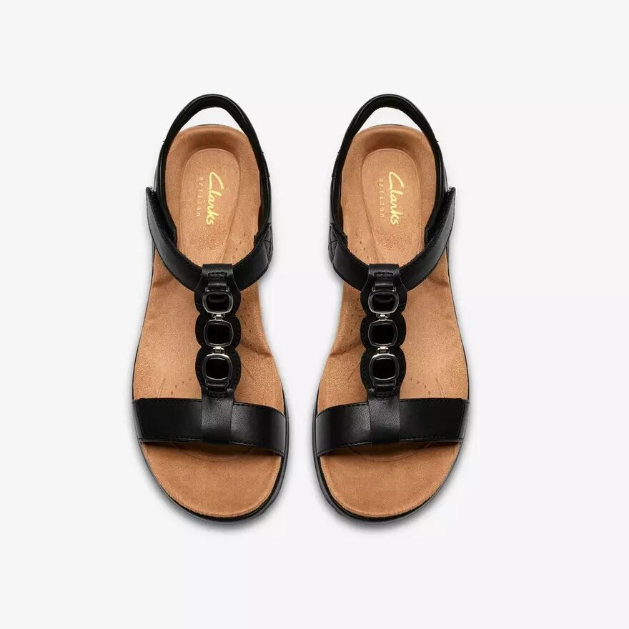 Damen-Flache Sandalen „Kitly Gem“ aus schwarzem Leder Damen-Flache Sandalen „Kitly Gem“ aus schwarzem Leder