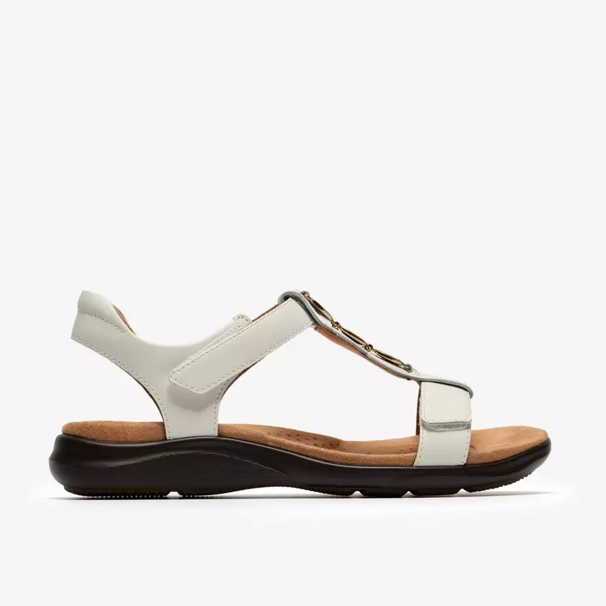 Damen-Flache Sandalen „Kitly Gem“ aus weißem Leder Damen-Flache Sandalen „Kitly Gem“ aus weißem Leder