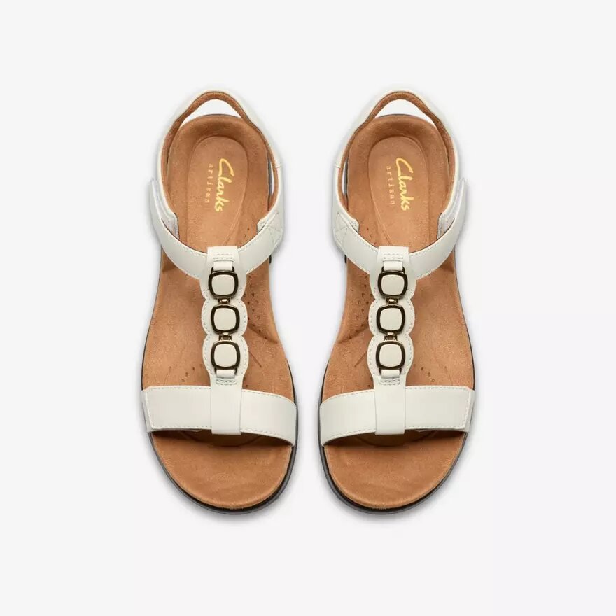 Damen-Flache Sandalen „Kitly Gem“ aus weißem Leder Damen-Flache Sandalen „Kitly Gem“ aus weißem Leder