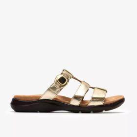 Damen-Flache Sandalen „Kitly Pearl“ aus champagnerfarbenem Leder