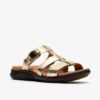 Damen-Flache Sandalen „Kitly Pearl“ aus champagnerfarbenem Leder