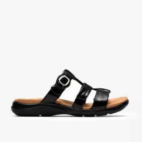 Damen-Flache Sandalen „Kitly Pearl“ in Schwarz, Lackleder