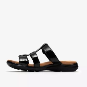 Damen-Flache Sandalen „Kitly Pearl“ in Schwarz, Lackleder