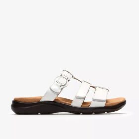 Damen-Flache Sandalen „Kitly Pearl“ in Weiß, aus Lackleder