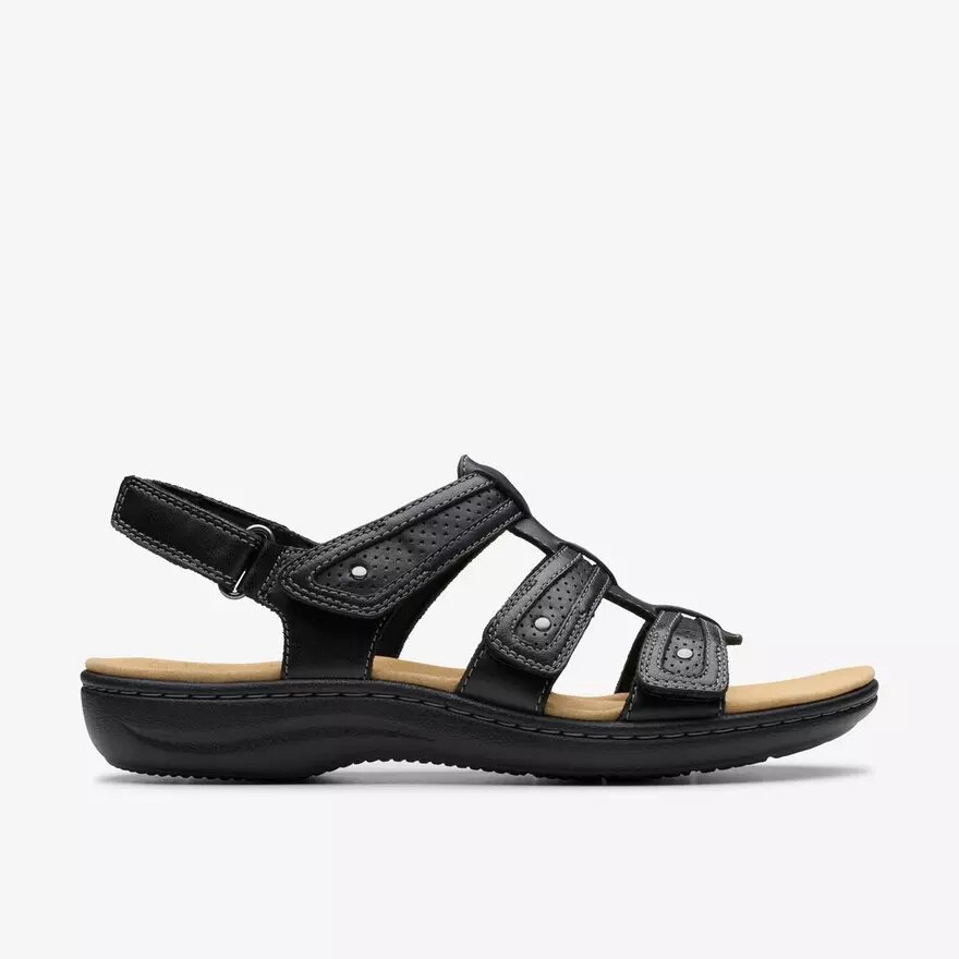 Damen-Flache Sandalen „Laurieann Ivy“ aus schwarzem Leder Damen-Flache Sandalen „Laurieann Ivy“ aus schwarzem Leder