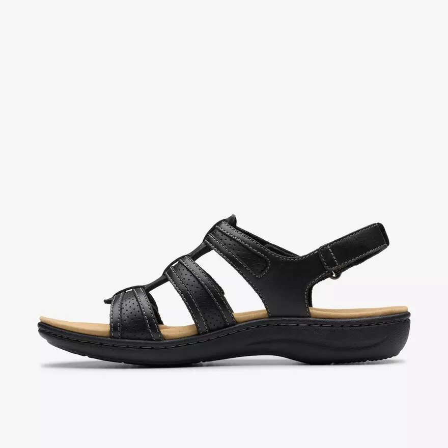 Damen-Flache Sandalen „Laurieann Ivy“ aus schwarzem Leder Damen-Flache Sandalen „Laurieann Ivy“ aus schwarzem Leder