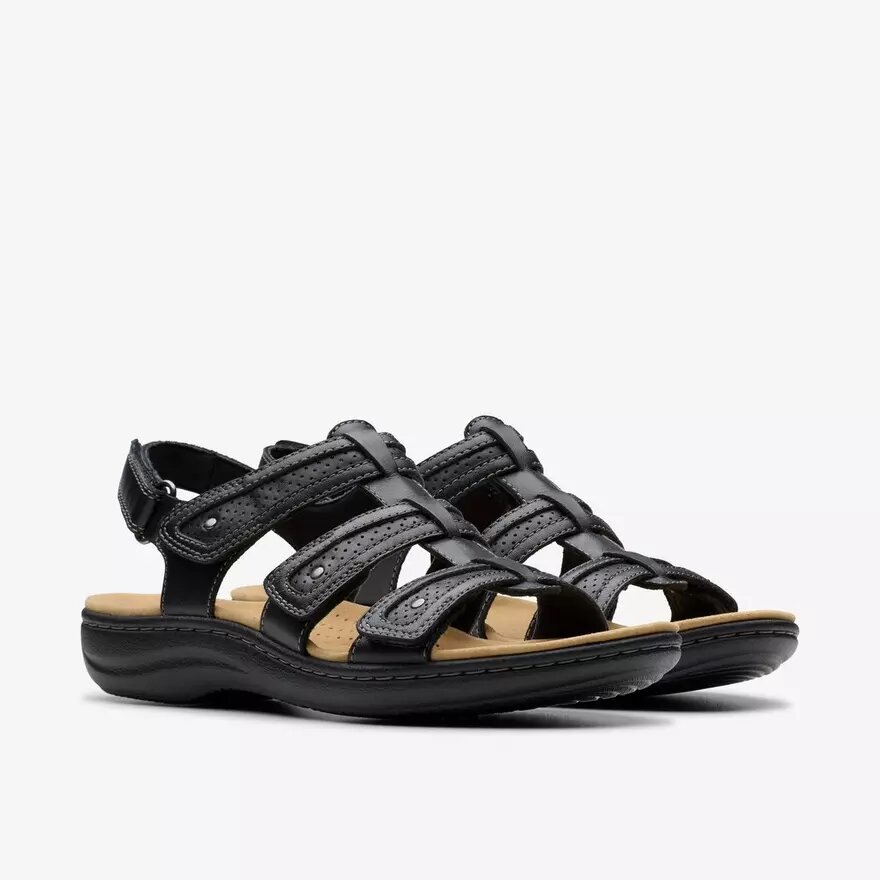 Damen-Flache Sandalen „Laurieann Ivy“ aus schwarzem Leder Damen-Flache Sandalen „Laurieann Ivy“ aus schwarzem Leder
