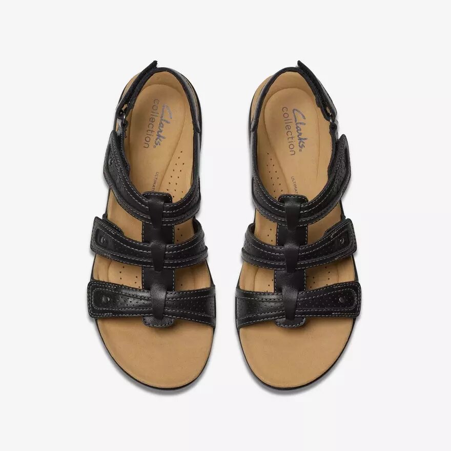 Damen-Flache Sandalen „Laurieann Ivy“ aus schwarzem Leder Damen-Flache Sandalen „Laurieann Ivy“ aus schwarzem Leder