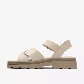 Damen-Flache Sandalen „Orinoco3 Cross“ aus cremefarbenem Leder