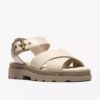 Damen-Flache Sandalen „Orinoco3 Cross“ aus cremefarbenem Leder