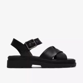 Damen-Flache Sandalen „Orinoco3 Cross“ aus schwarzem Leder