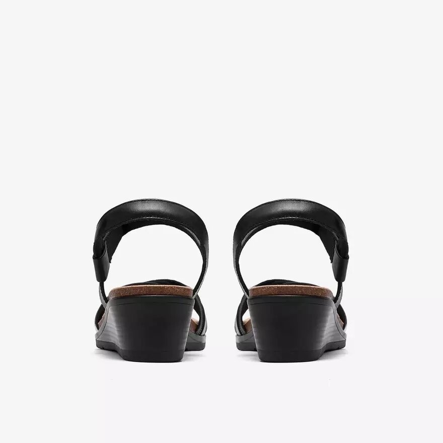 Damen-Kacha-Twist-Keilabsatz-Sandaletten aus schwarzem Leder Damen-Kacha-Twist-Keilabsatz-Sandaletten aus schwarzem Leder
