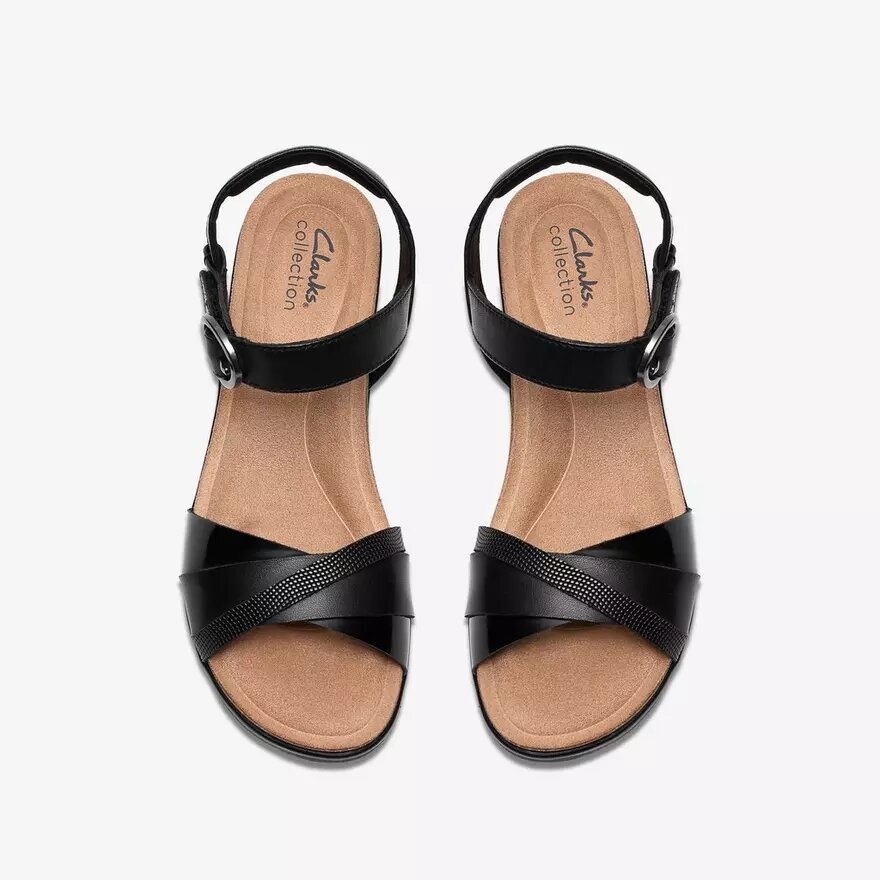 Damen-Kacha-Twist-Keilabsatz-Sandaletten aus schwarzem Leder Damen-Kacha-Twist-Keilabsatz-Sandaletten aus schwarzem Leder