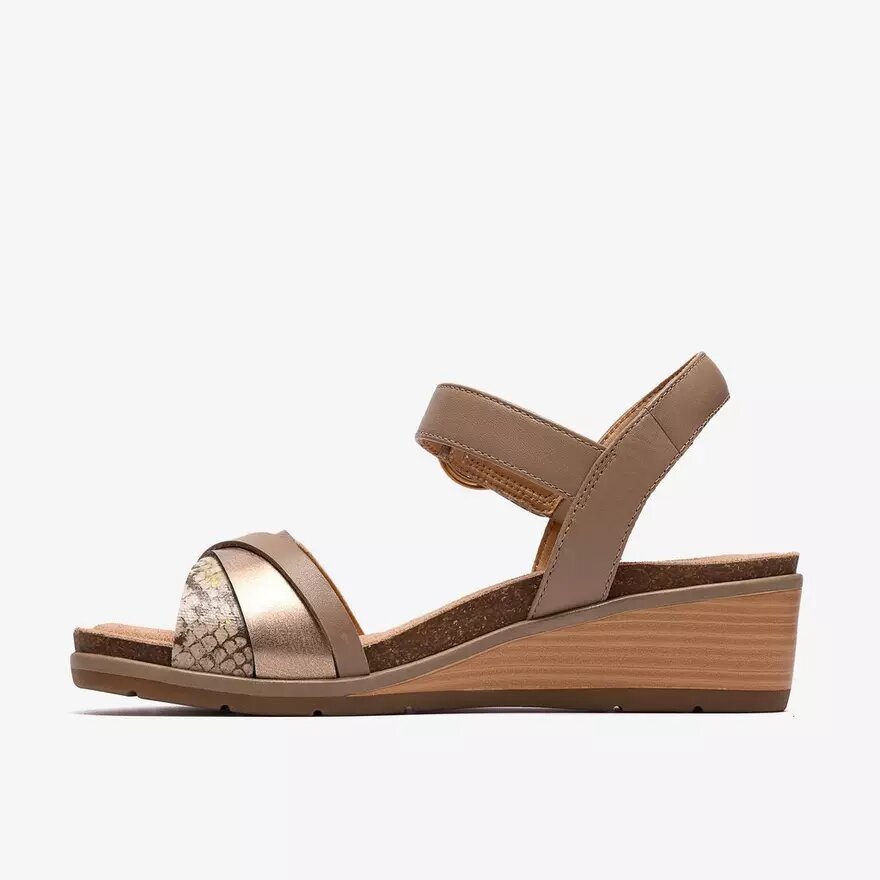 Damen Kacha Twist Taupe Keilabsätze aus Lederkombination – US Damen Kacha Twist Taupe Keilabsätze aus Lederkombination – US