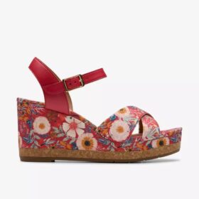 Damen-Keilabsatzschuhe „Chicly Floral“ mit rotem Print